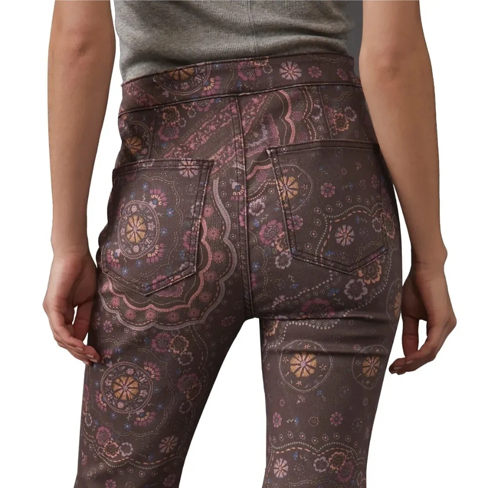 NWT Free People Just Float On Printed Flares Chocolate Combo 28 paisley purple - Picture 4 of 10